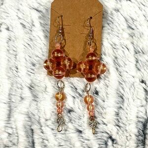 Elegant Gold and Peach Beaded Gold Earrings